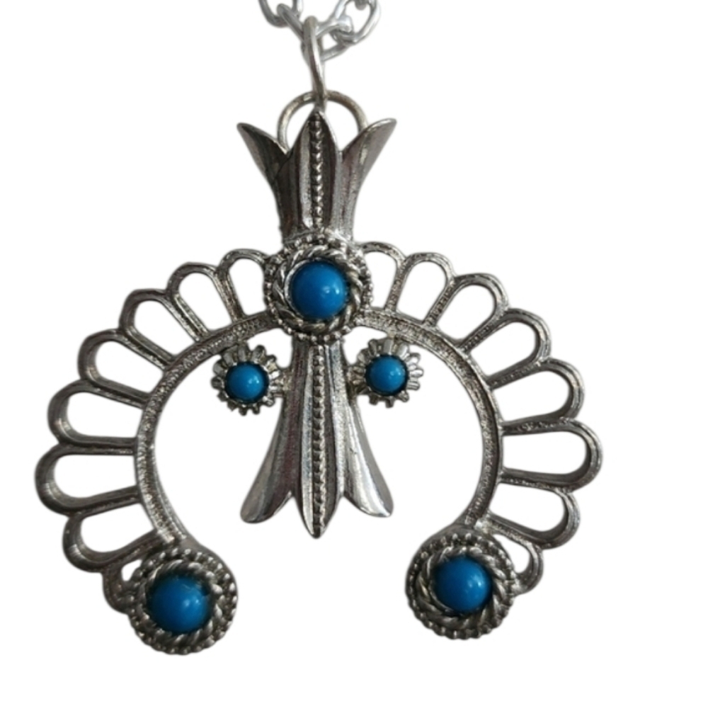 Silvertone Blue Naja Pendant Necklace